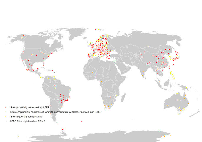 Map of ILTER sites, late 2016